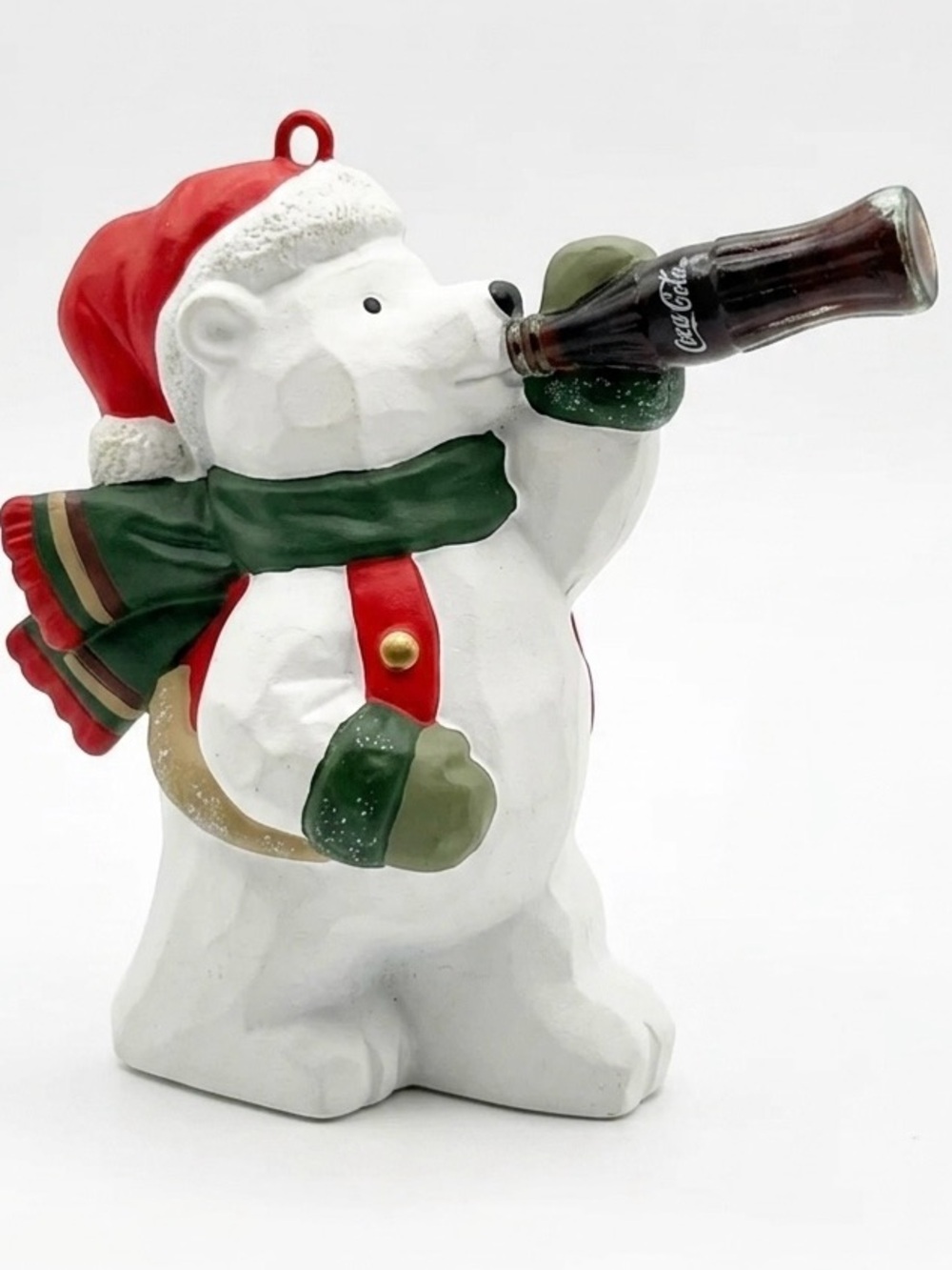 White Polar Bear Drinking Coca Cola Soda Bottle Vintage Christmas Tree Ornament